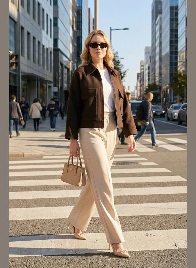 ليلا جاكيت نسائي ليلا بقصة عادية وياقة كلاسيكية مبطن بتفاصيل جيوب